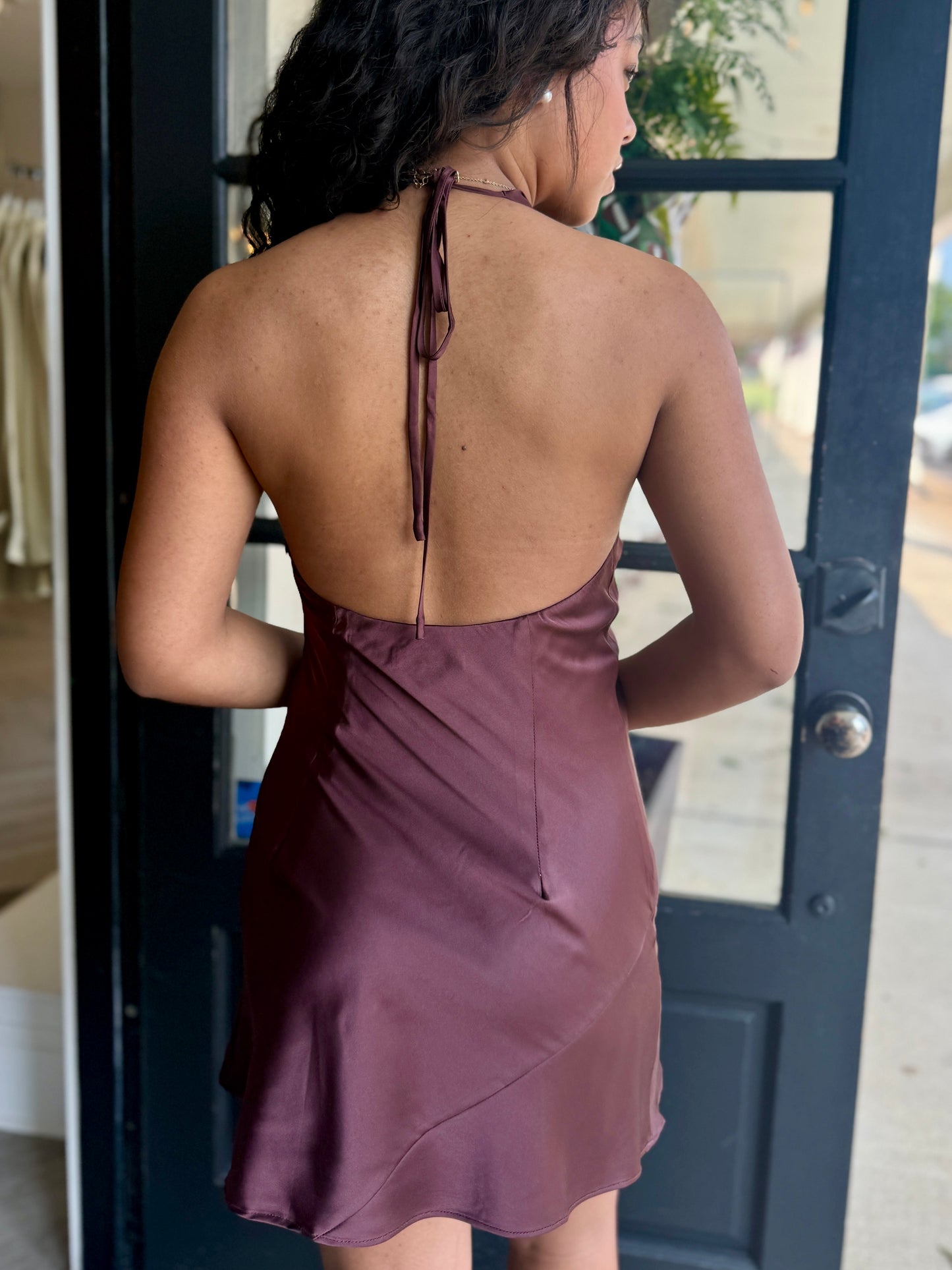 Chocolate Silk Cowl Neck Mini