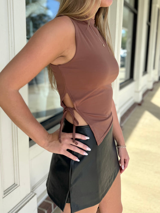 Brown Asym. Mock Neck