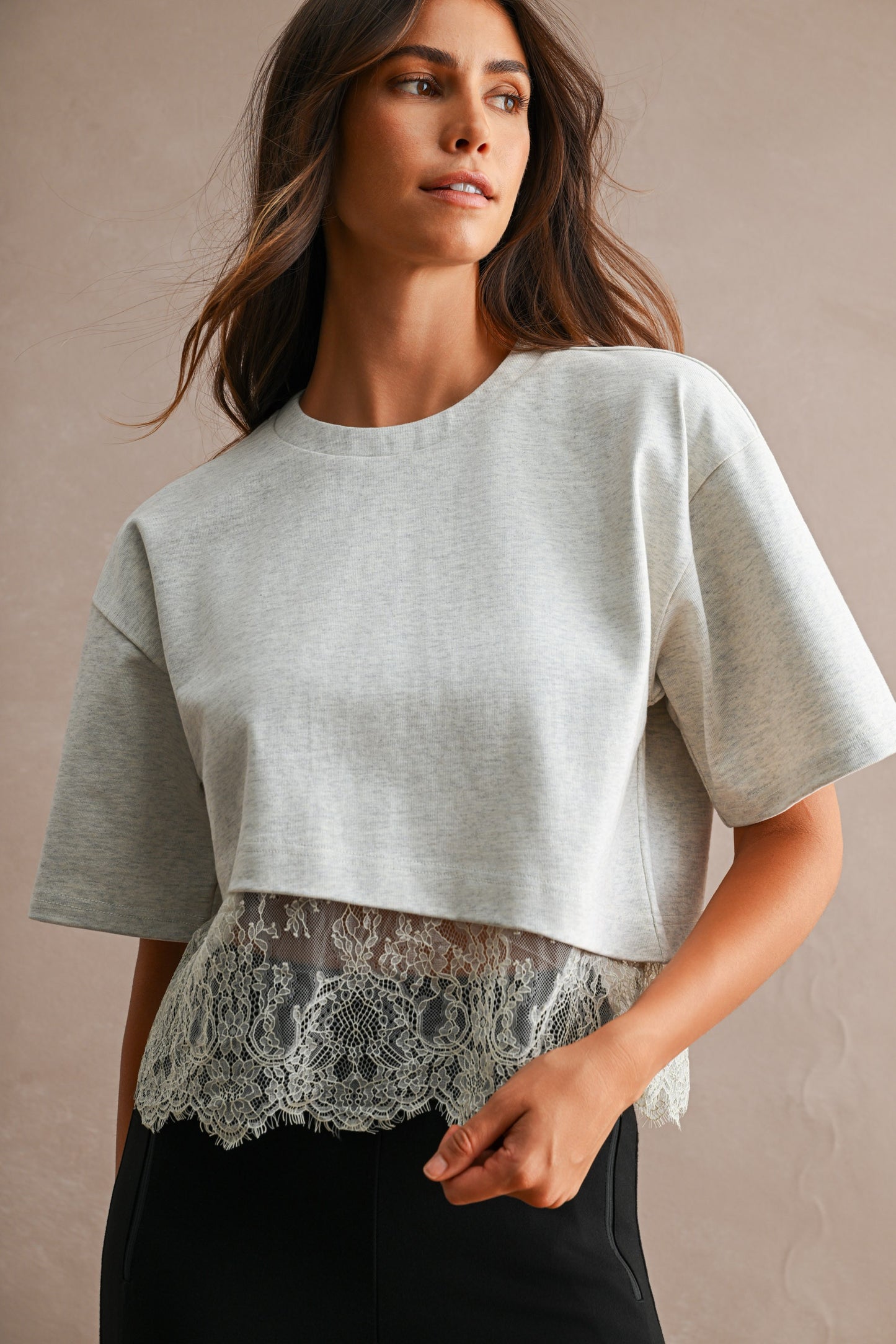 Grey Jersey Lace Top