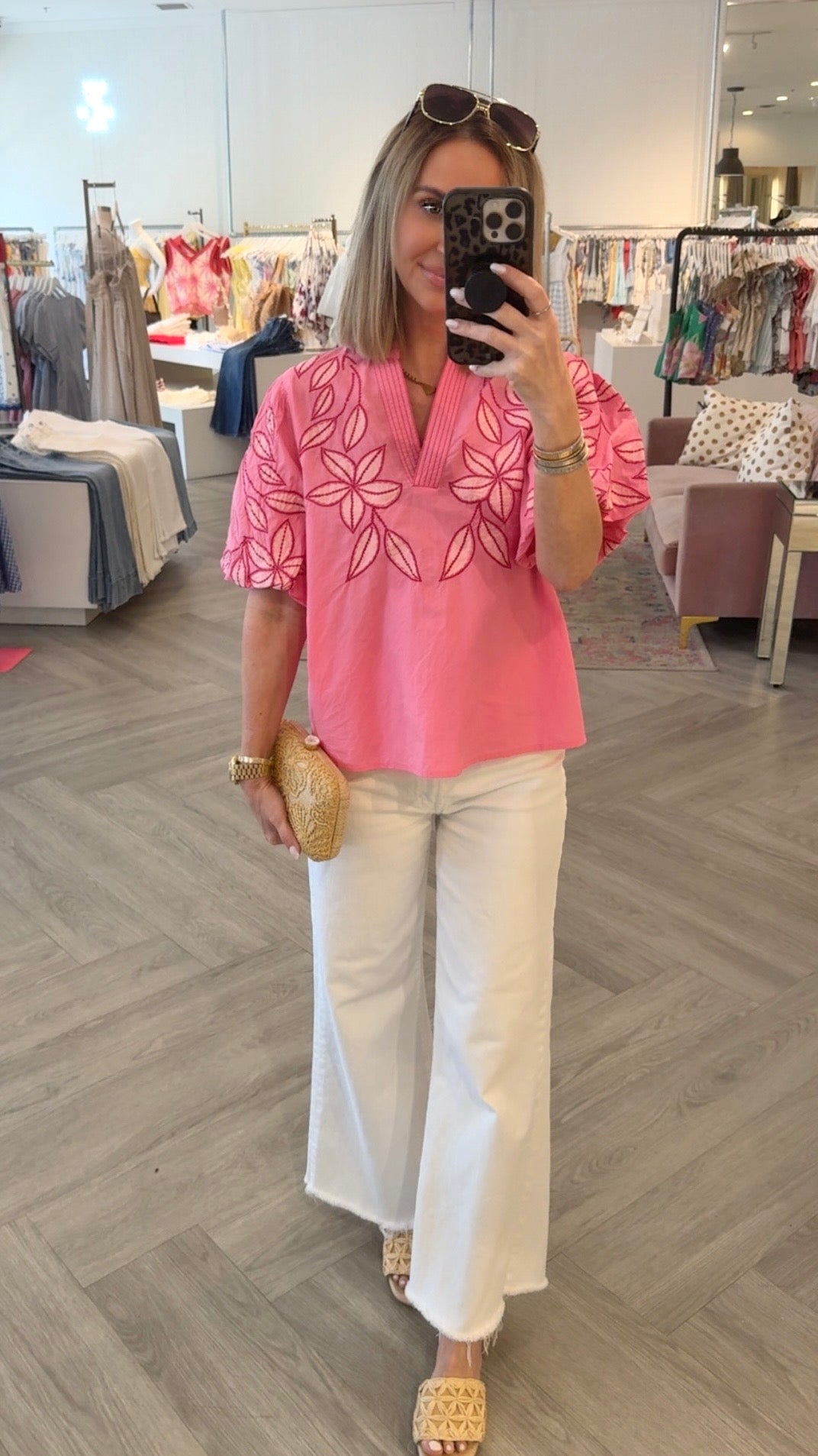 Embr. Puff Sleeve Top