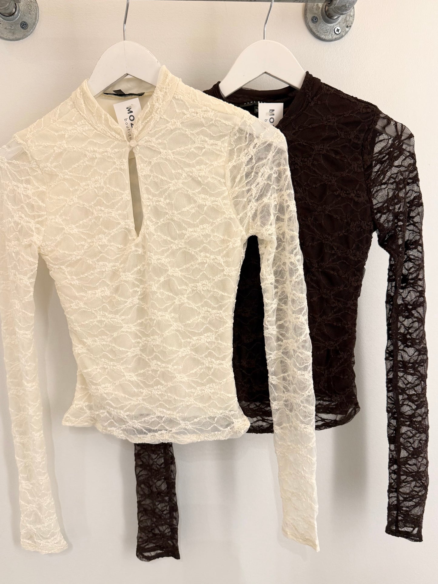 Lace Neckline L/S Top (2 colors)