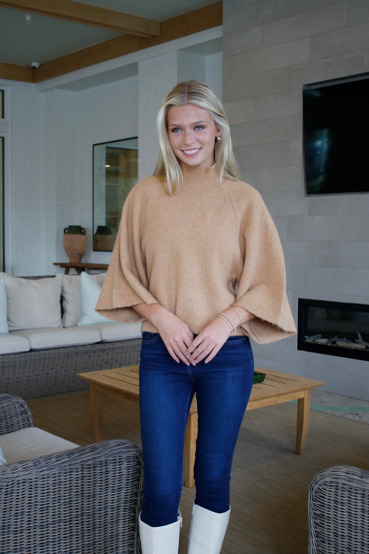 Camel 3/4 Sleeve Sweater