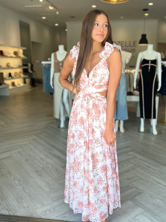 Peach Floral Strapy Back Maxi