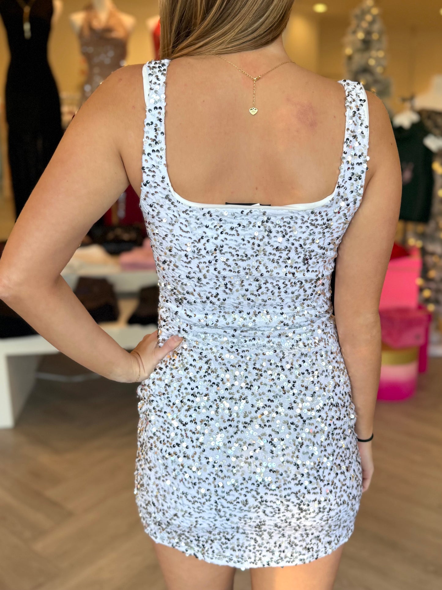 White Silver Sequin Mini