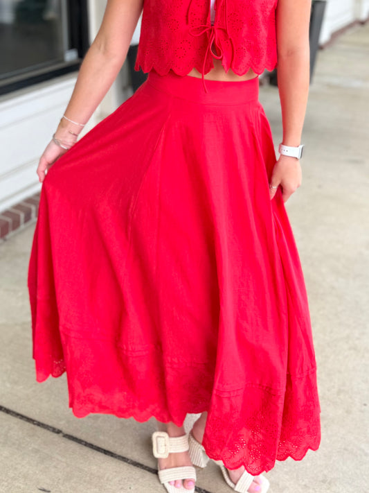 Red Scalloped Edge Mini Skirt