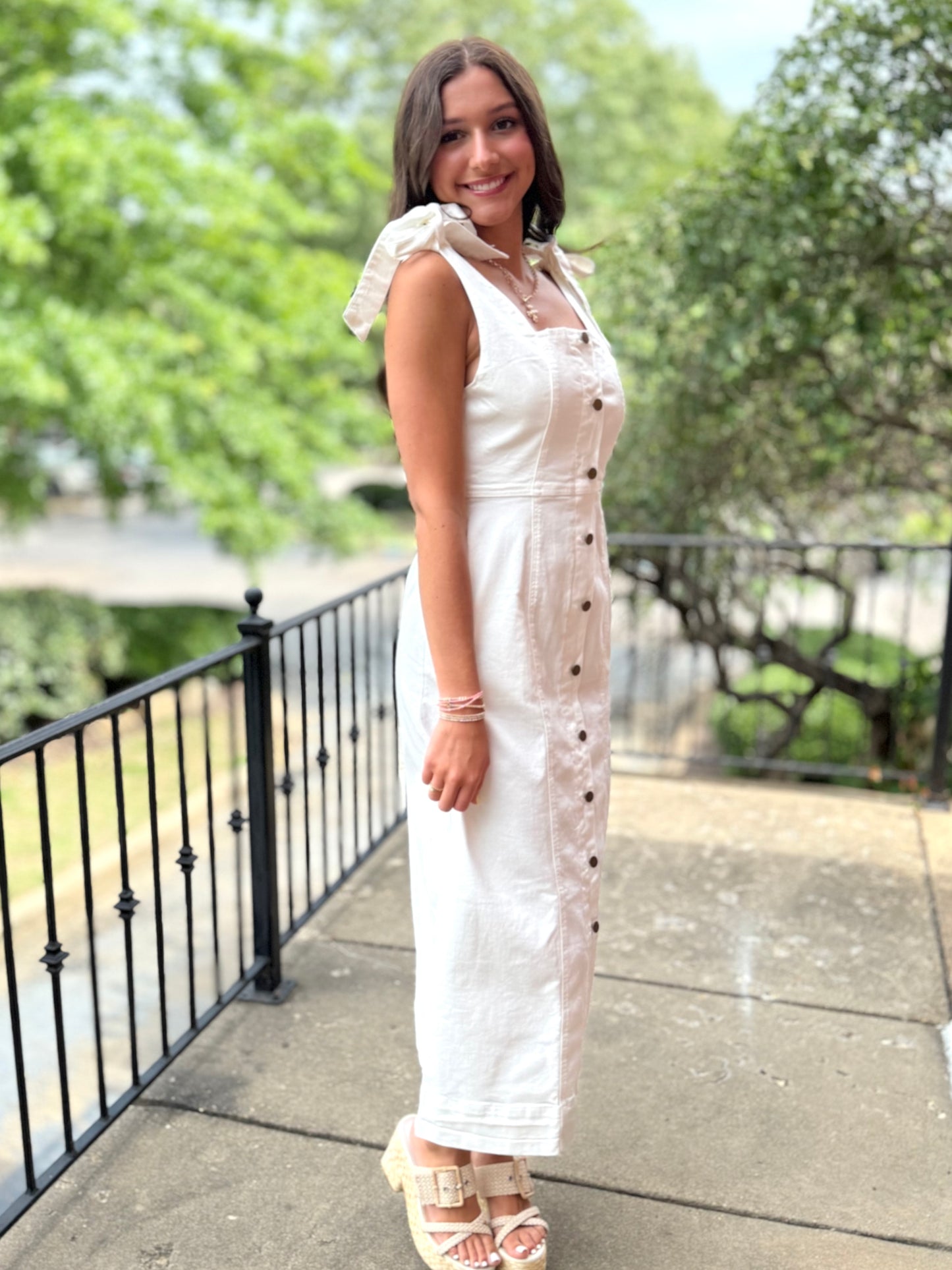 White Buttondown Stretch Dress