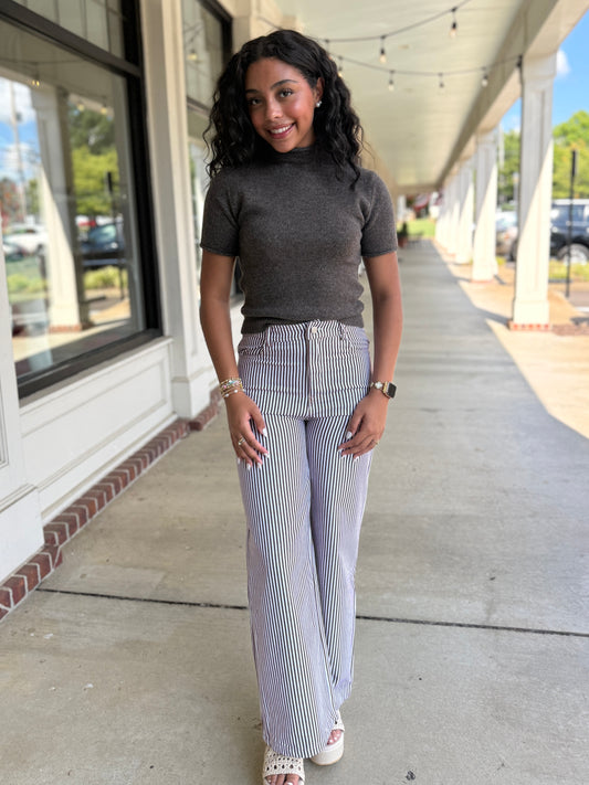 Brown Striped Straight Leg Pant