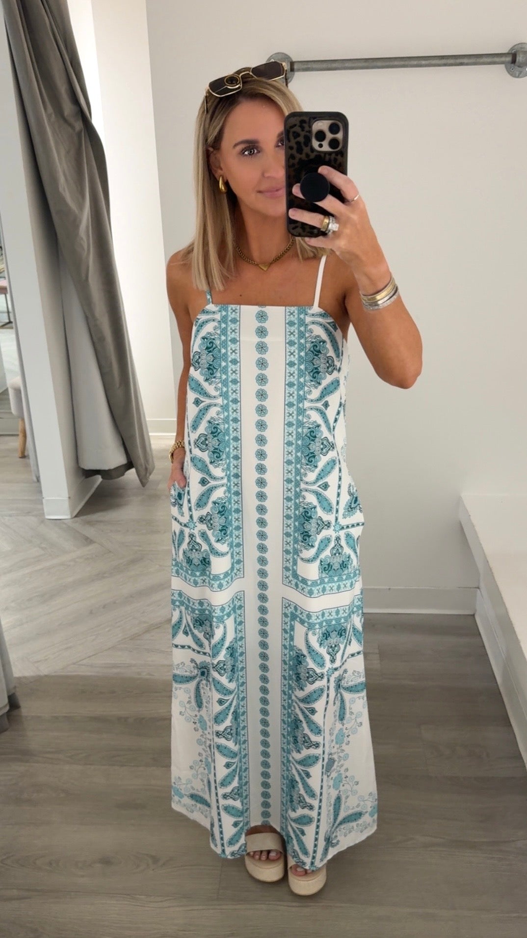 Green Paisley Print Strap Maxi
