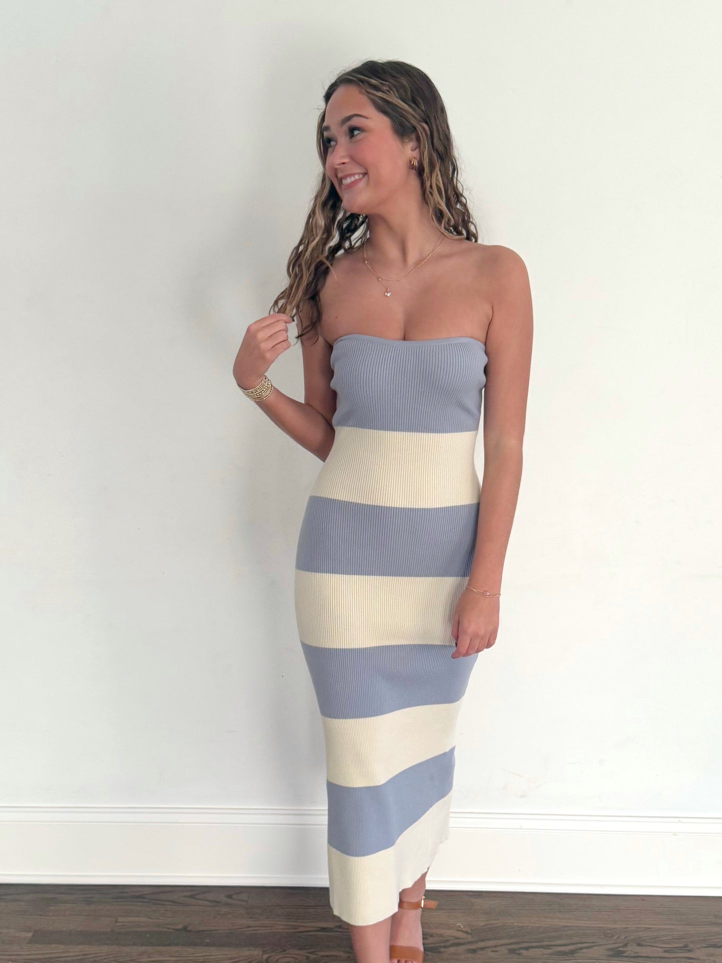 Blue Stripe Tube Sweater Midi