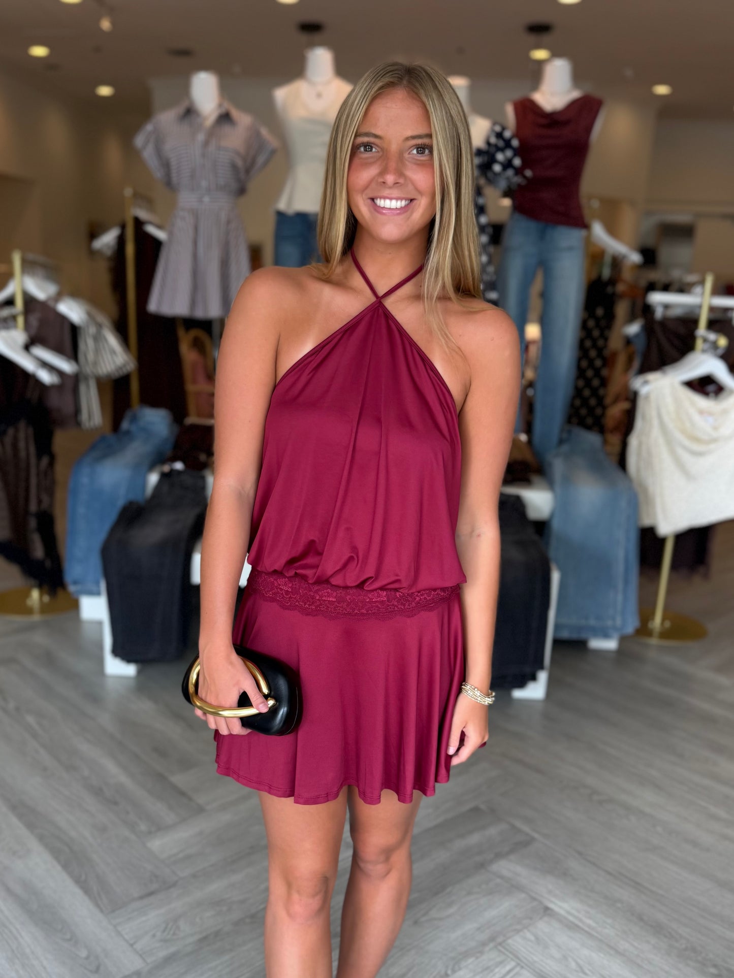 Wine Lace Halter Mini