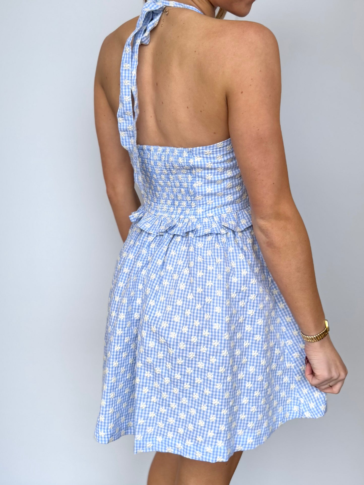 Blue Gingham Halter Mini