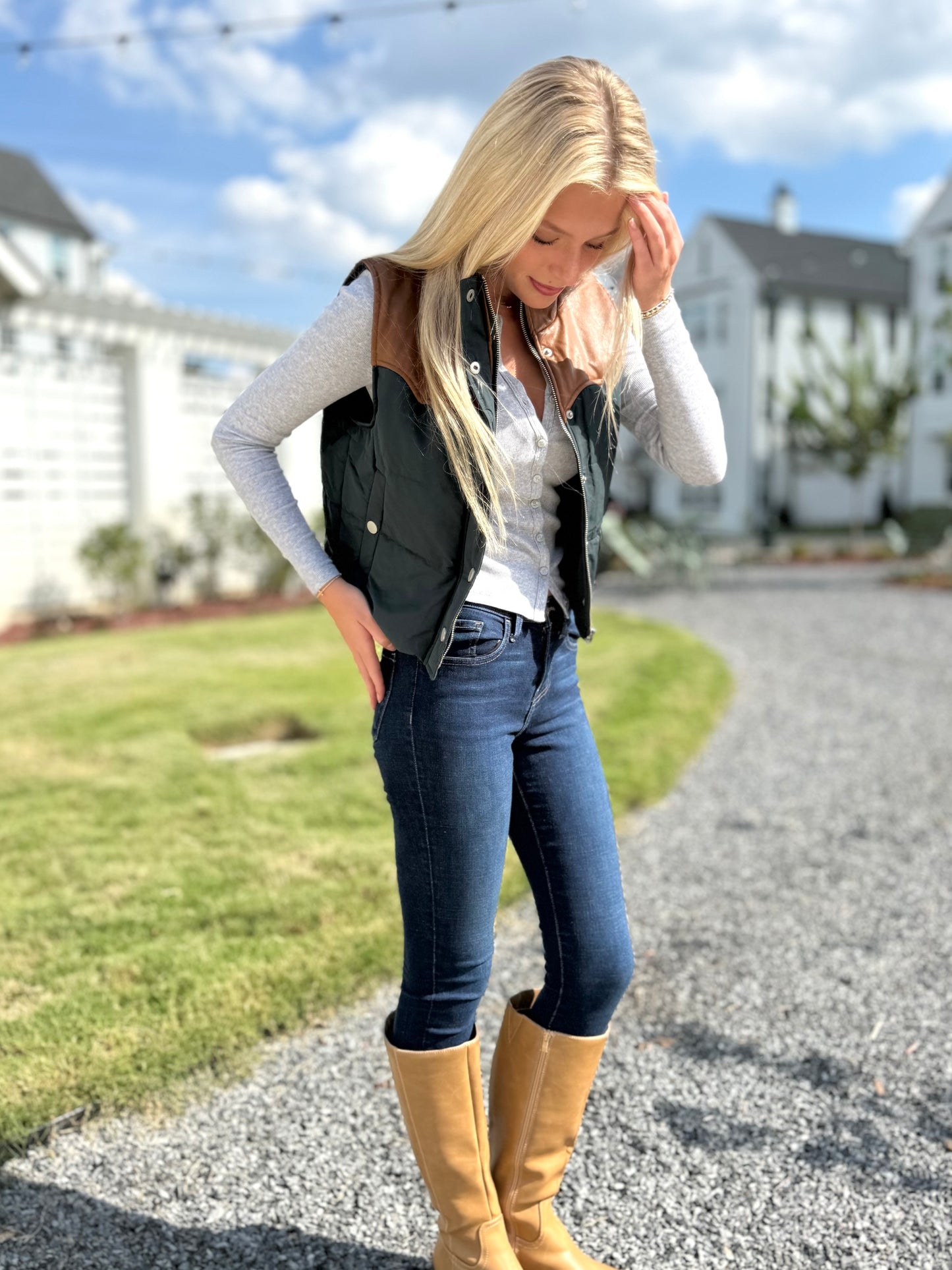 Hunter Green Leather Contrast vest