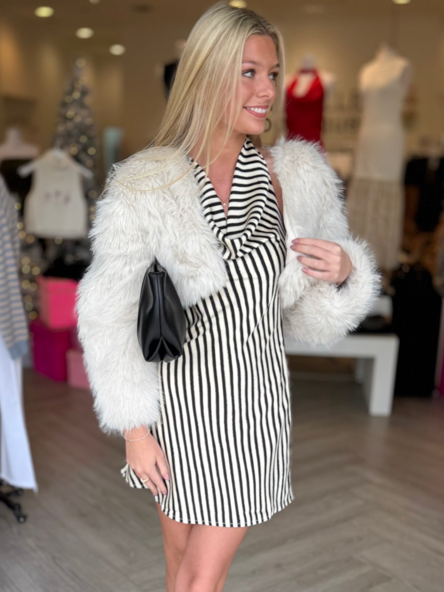 Cream/Black Striped Satin Mini