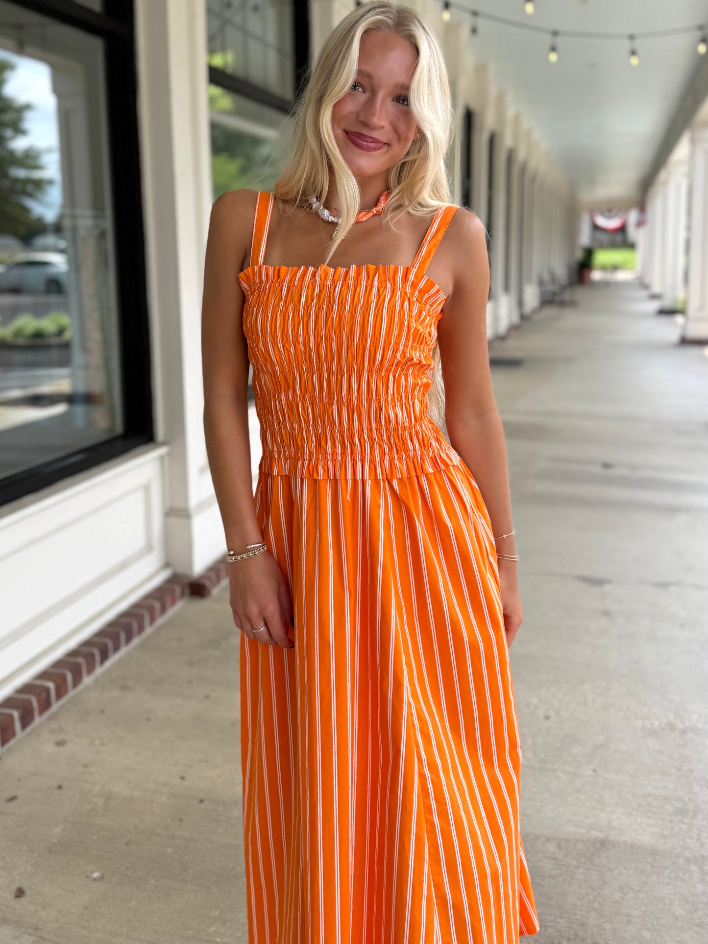 Sunkist Smocked Stripe Midi
