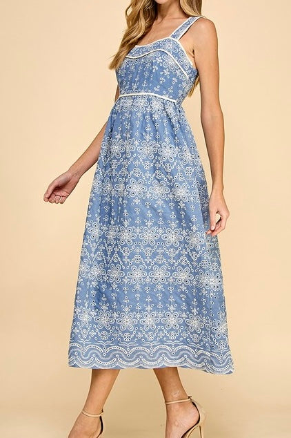 Blue Braided Eyelet Dress