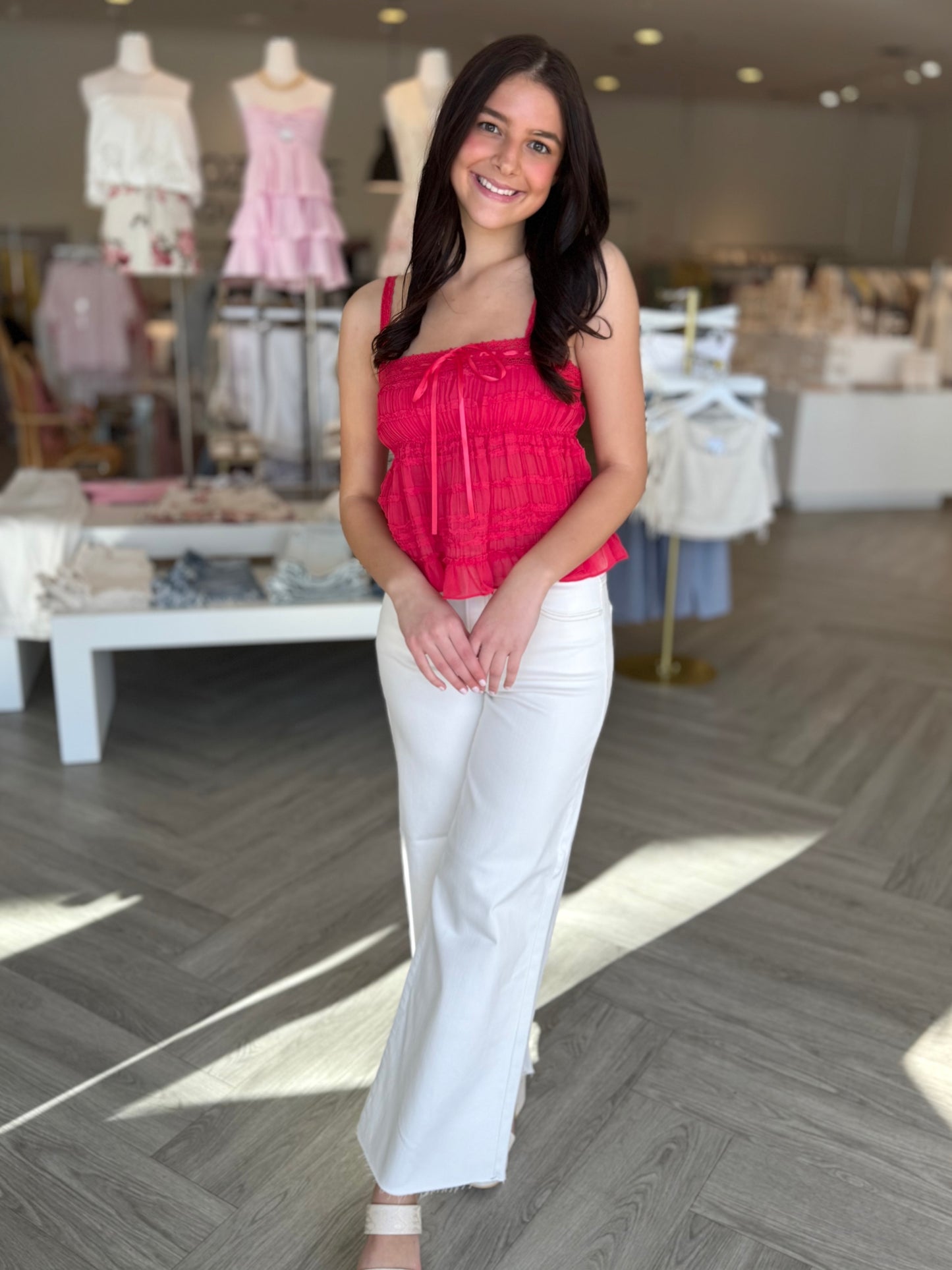 Tiered Ruffle Lace Cami Top