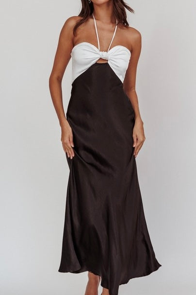 Black/White Satin Halter Dress