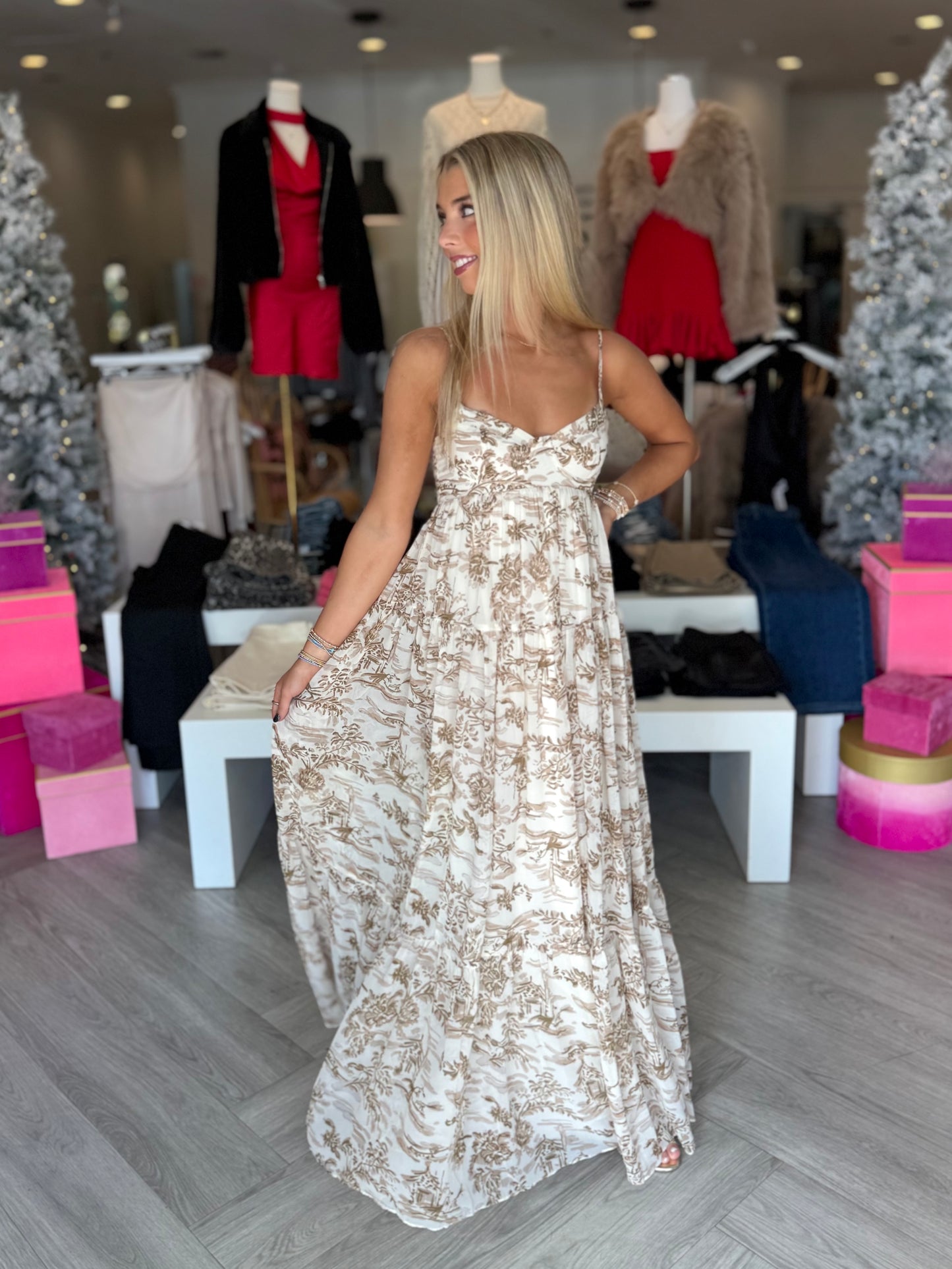 Brown Graphic Open Back Maxi