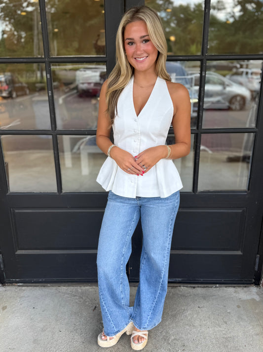 Pleat Button Halter Top
