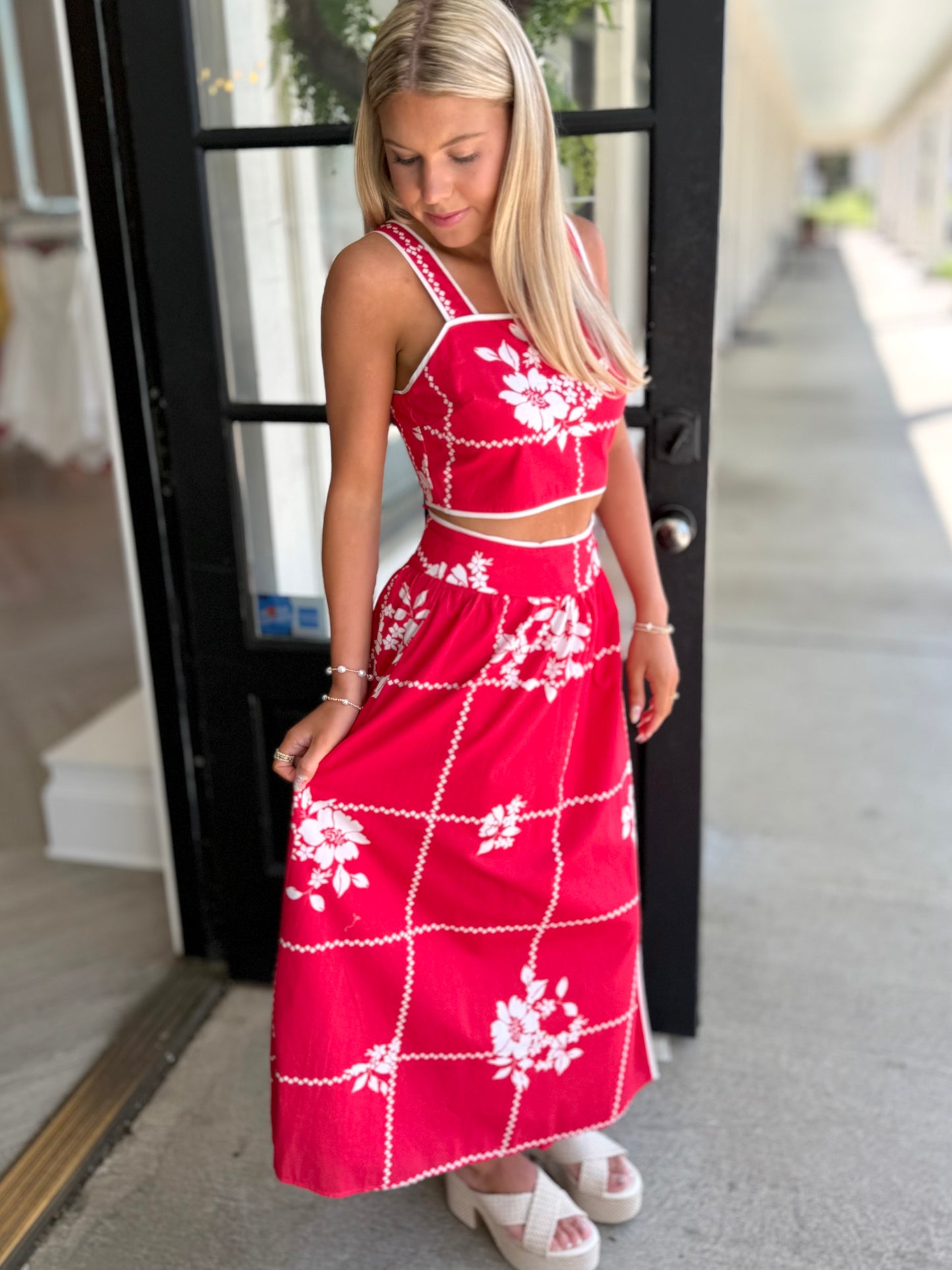 Red Japanesse Blossom Tube Top