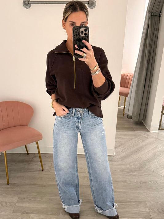 High Rise Cuffed Baggy Jean