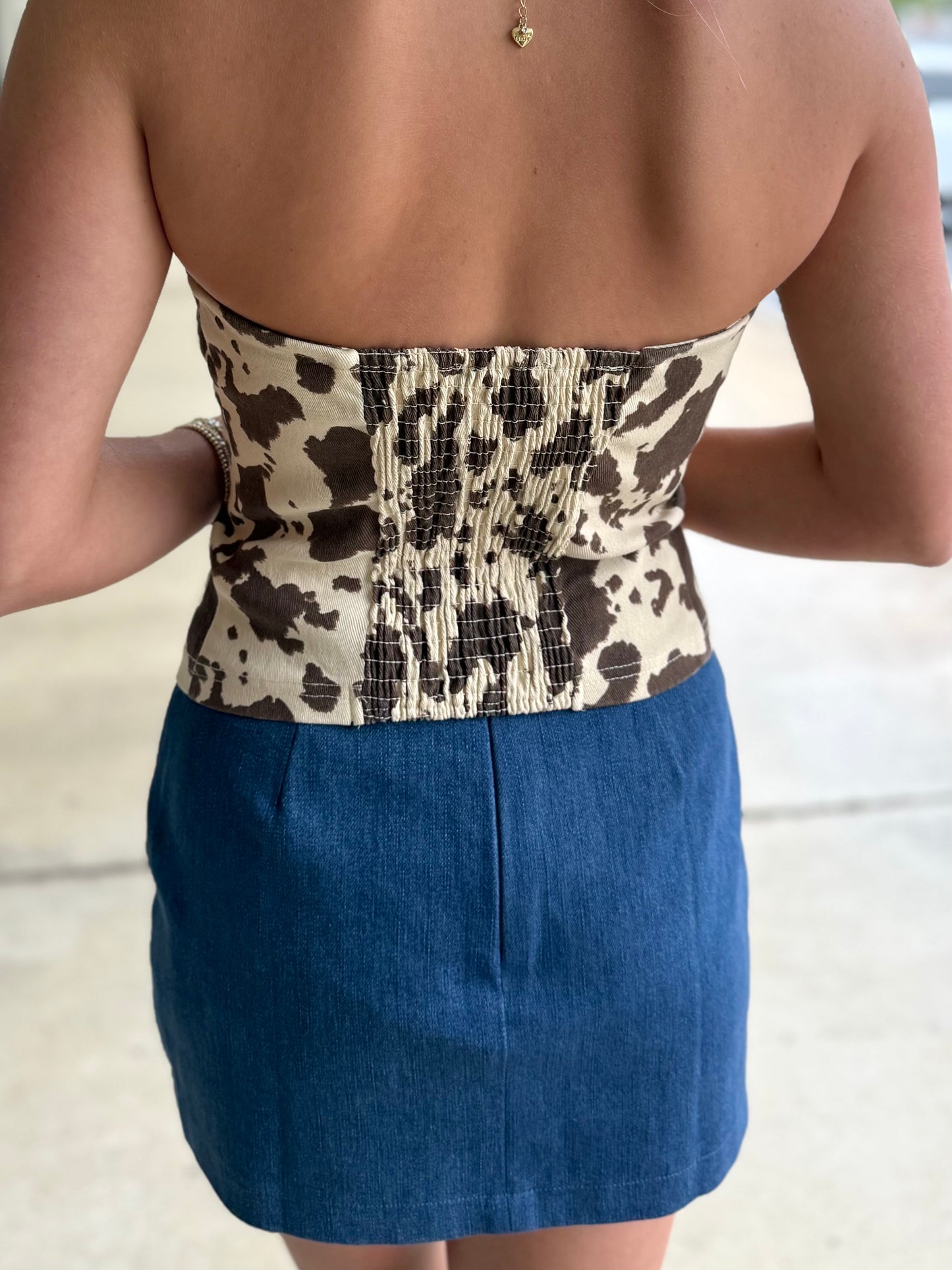 Cow Print Button Down Halter Vest