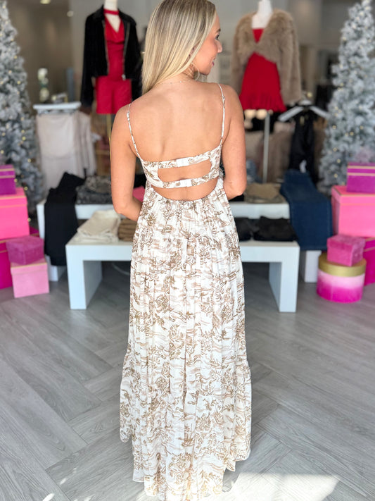 Brown Graphic Open Back Maxi