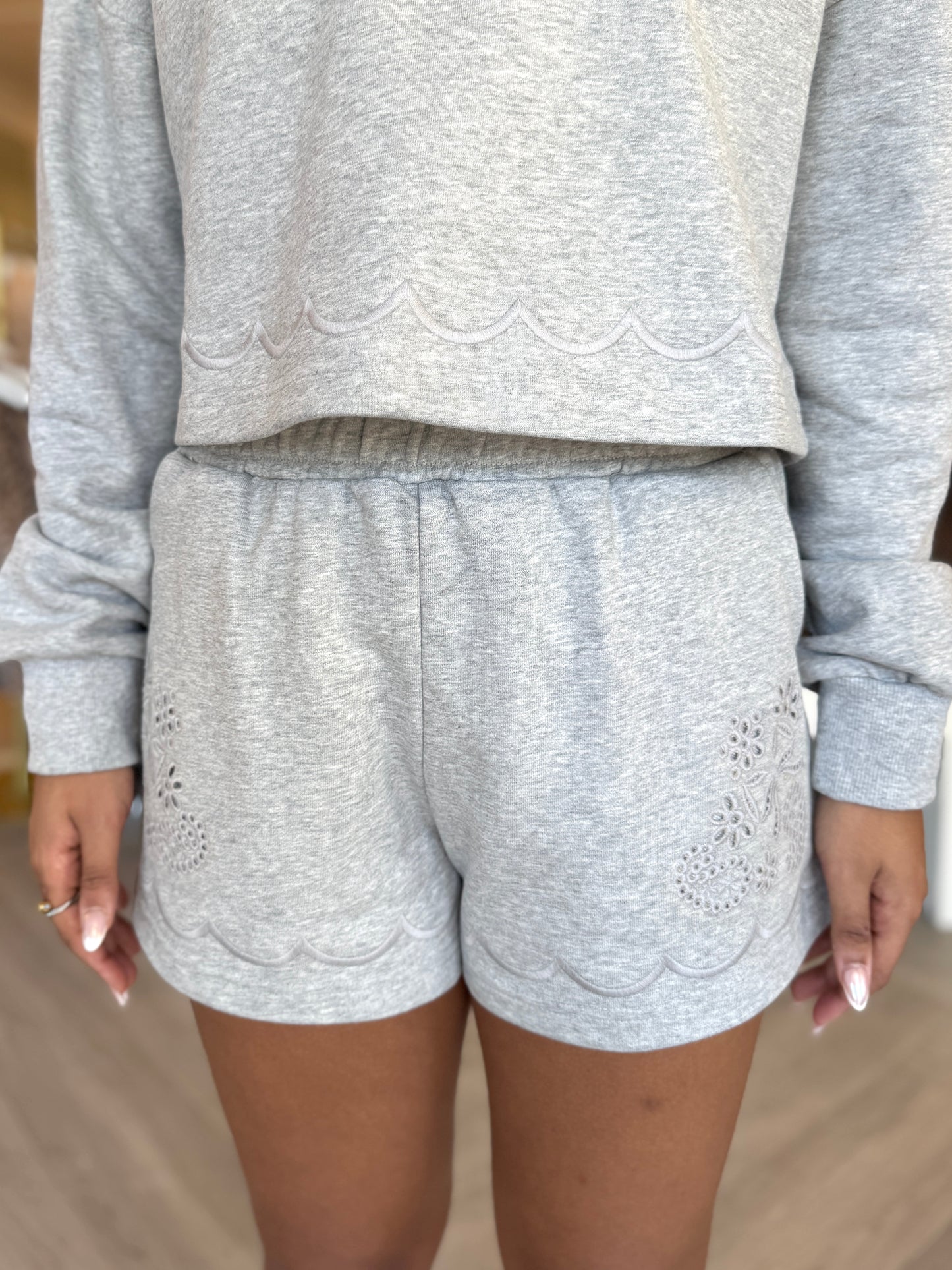 Grey Jersey Embr. Shorts