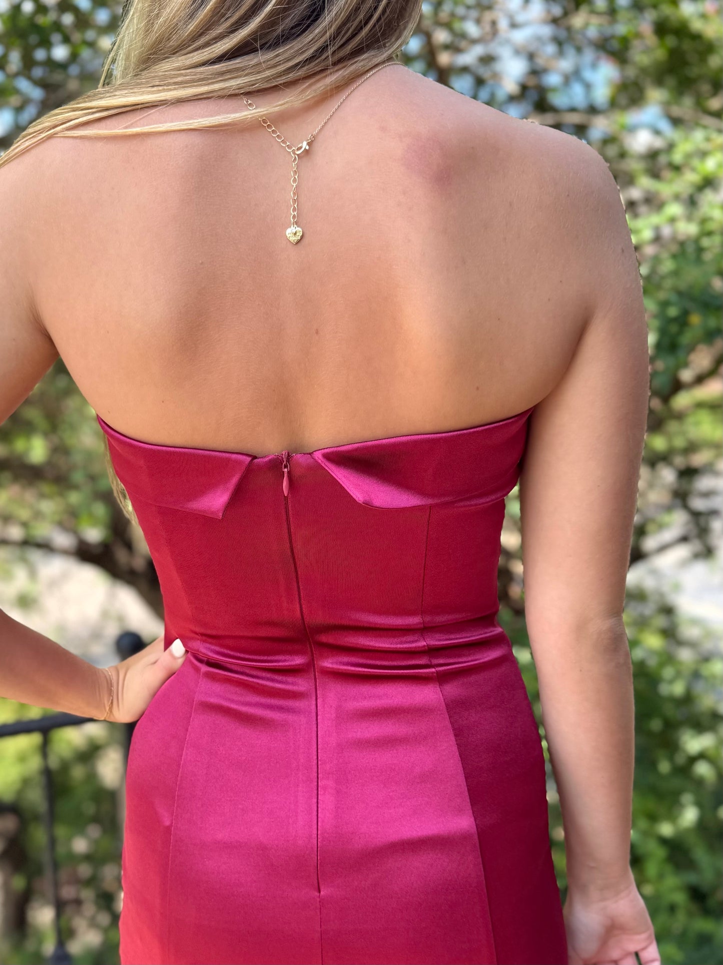 Wine Strapless Satin Bodycon Mini