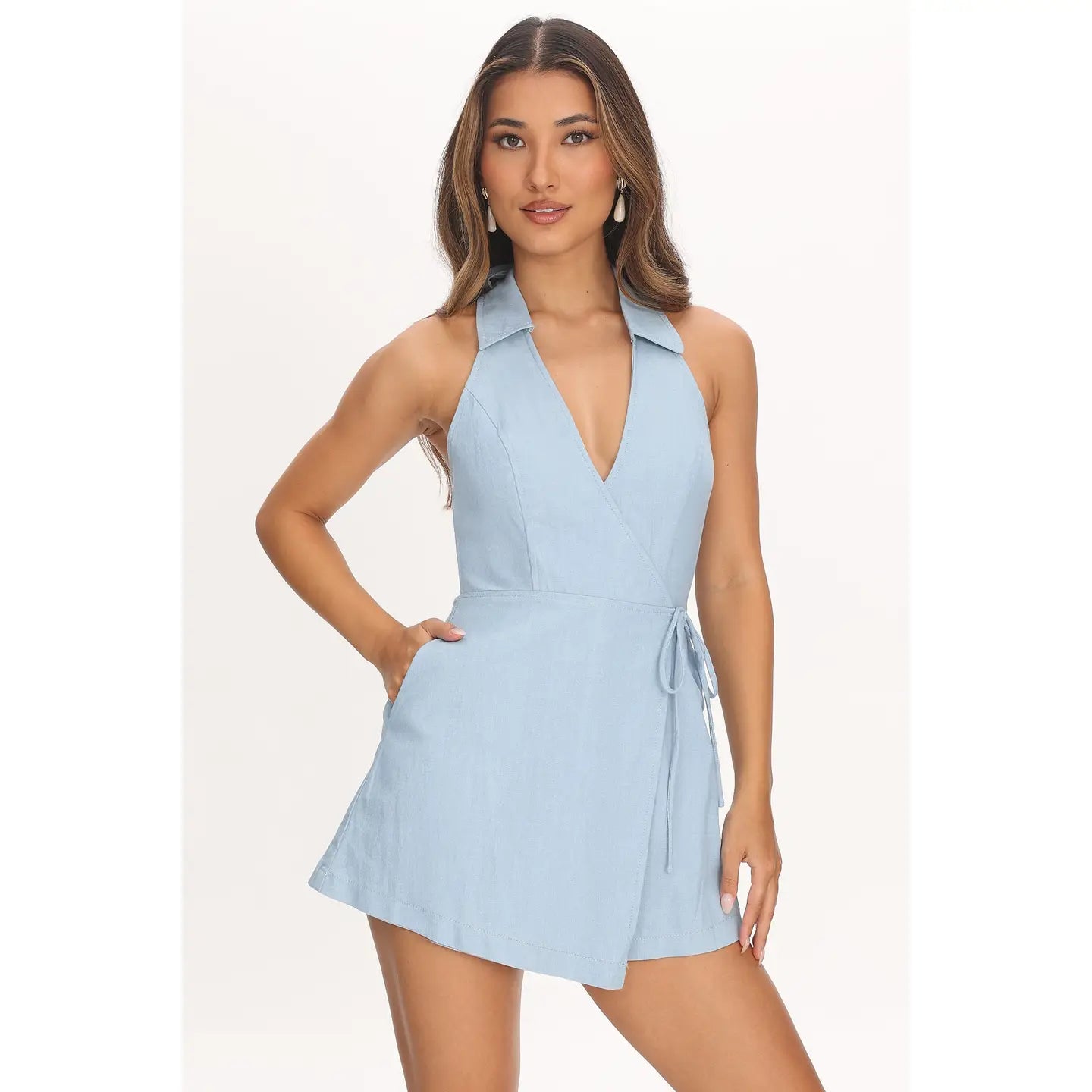 Light Blue Woven Romper