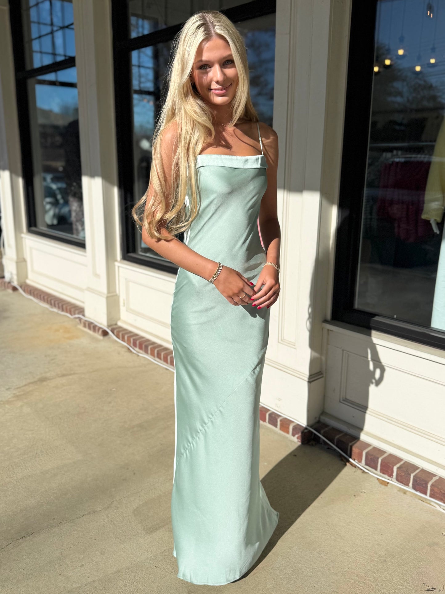 Kelly Sage Satin Maxi Dress