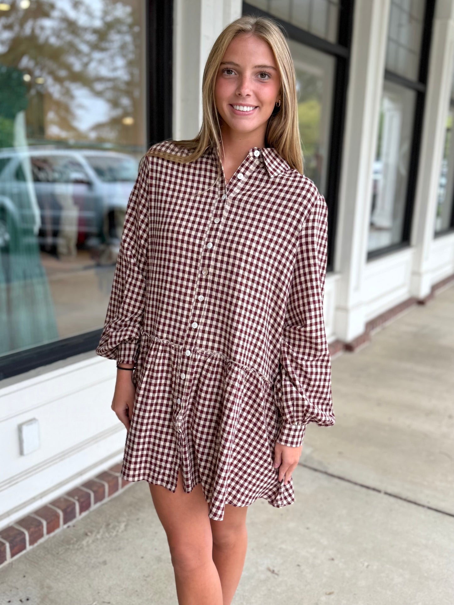 Burgundy Checkered L/S Mini
