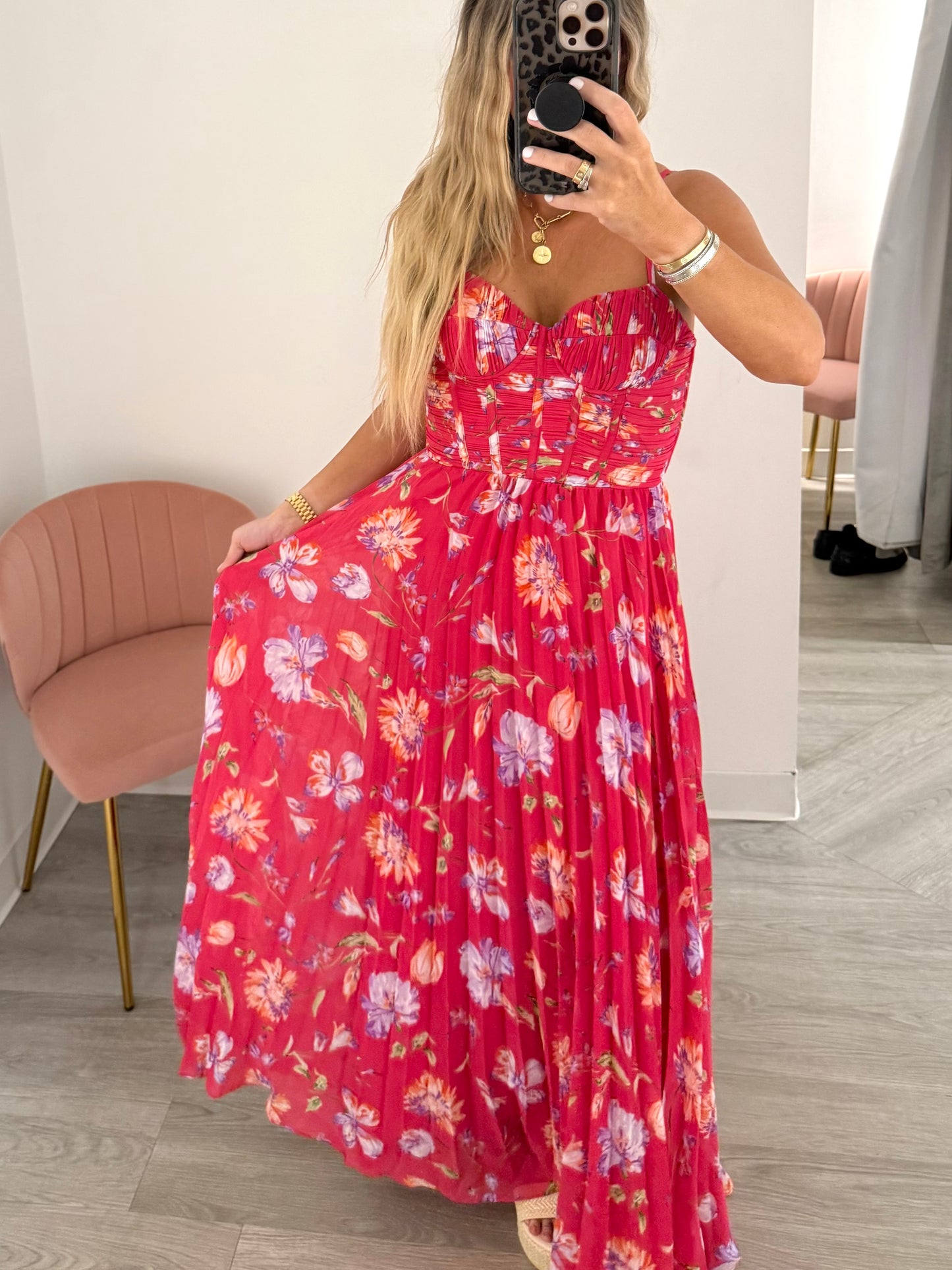 Fuchsia Botanical Pleat Dress