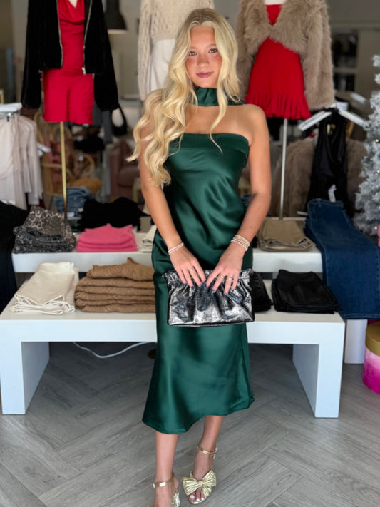 Green Scarf Satin Midi