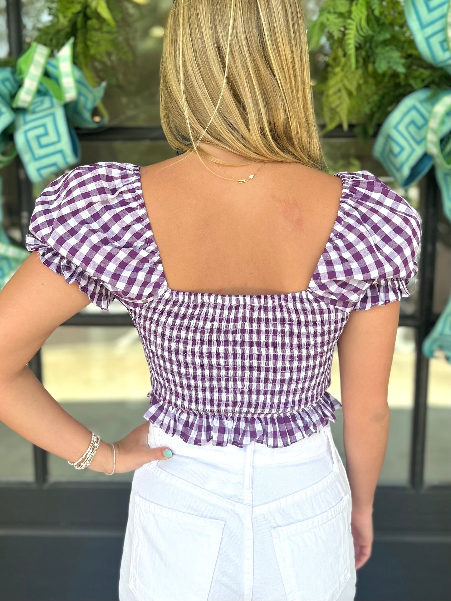 Puff Sleeve Gingham Tie Top (3 colors)