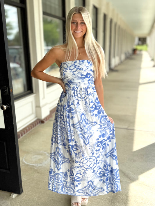 Blue Tube Maxi Dress
