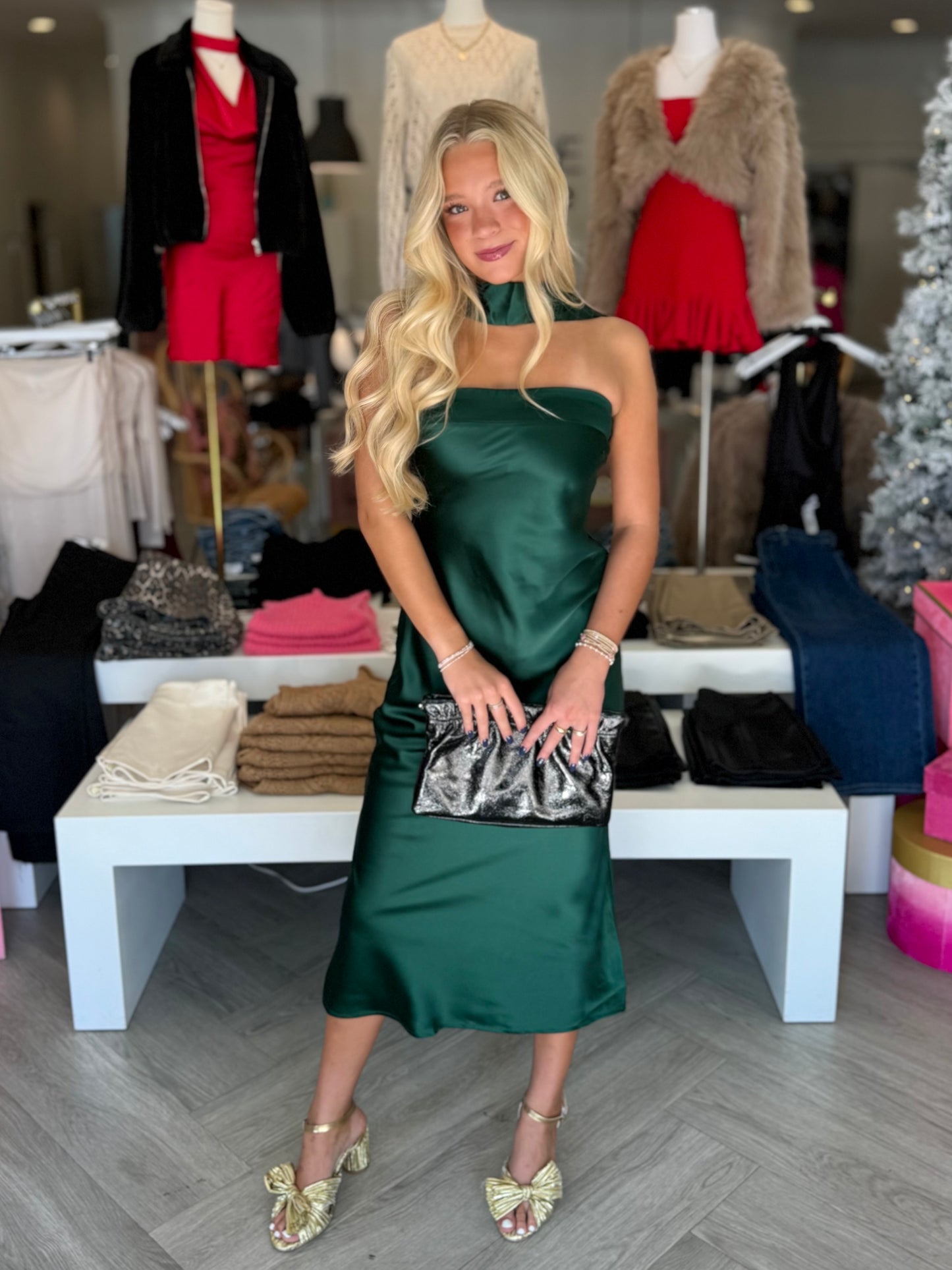 Green Scarf Satin Midi