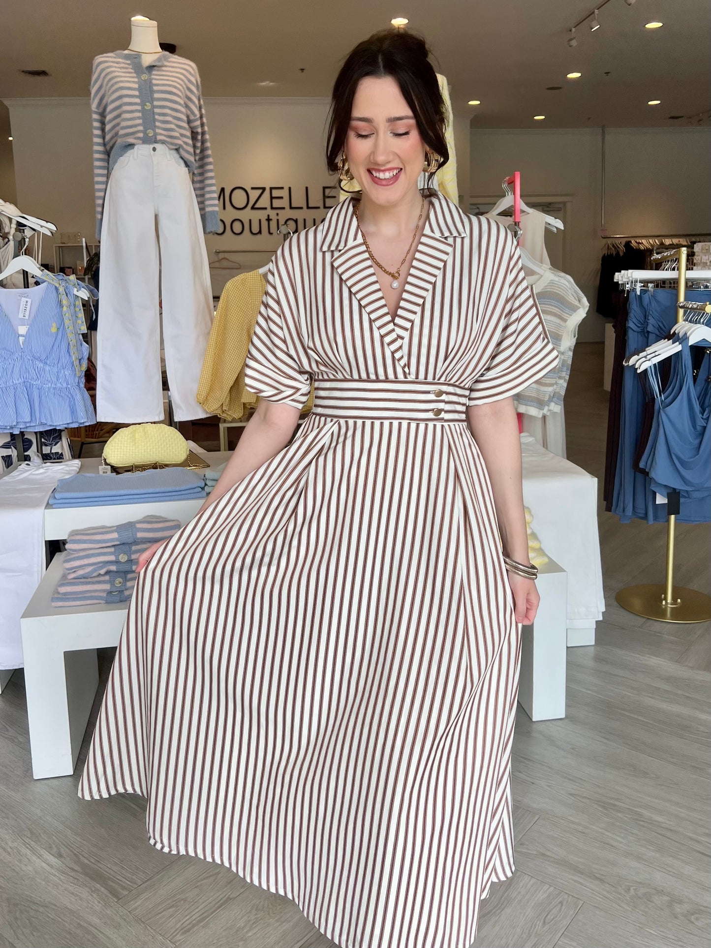 Brown Stripe Dolman Sleeve Midi