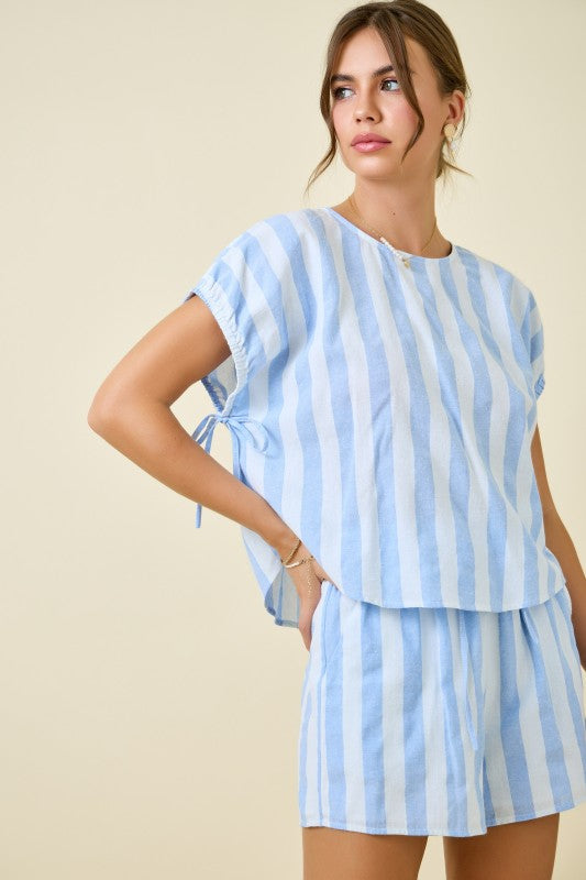 Blue Two Tone Stripe Top