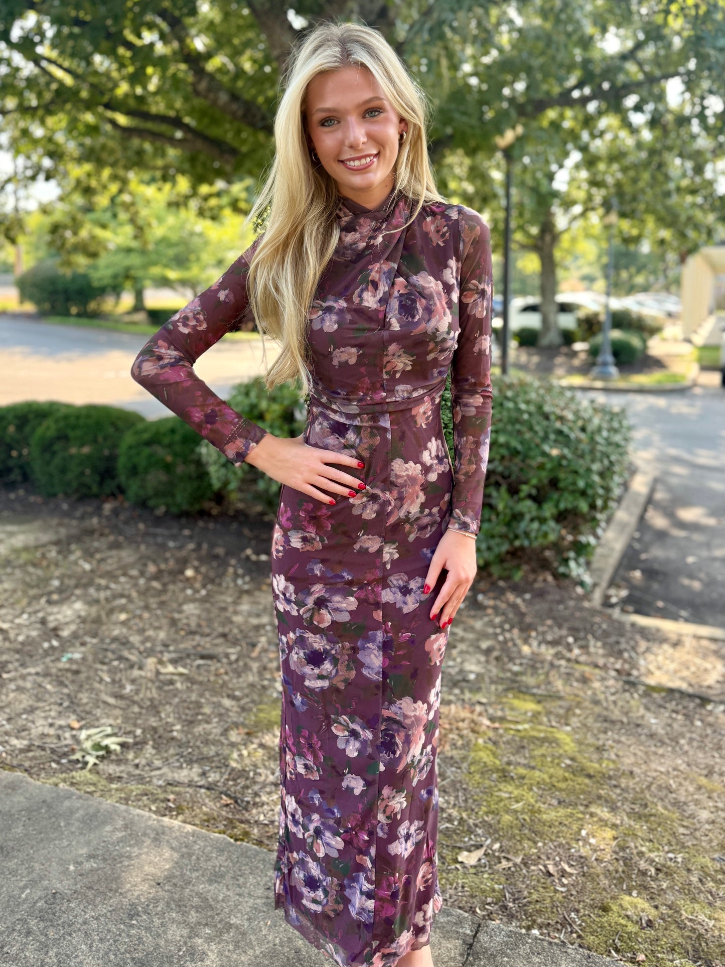 Mauve Floral Mesh Dress