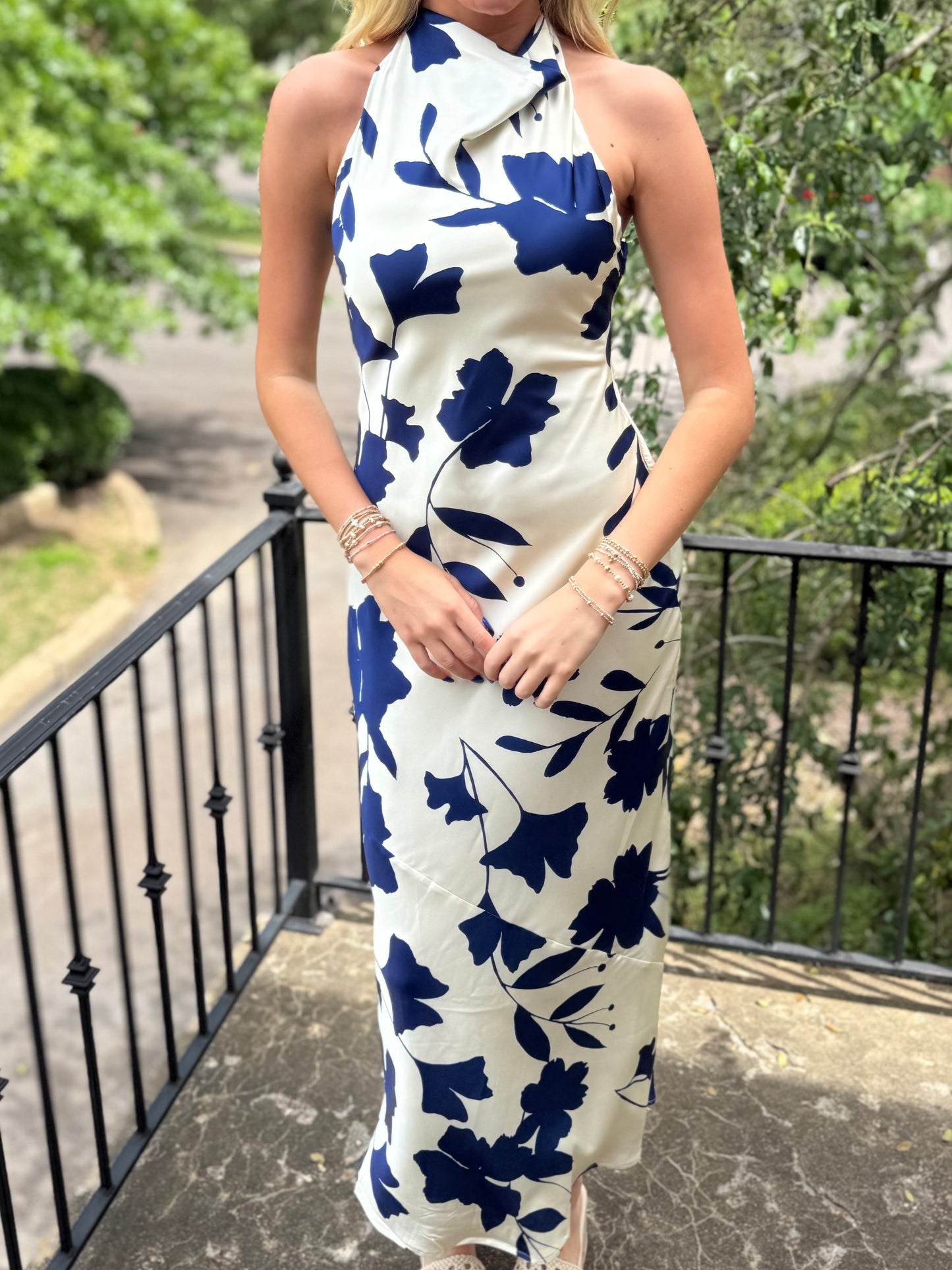 Beige Leaf Halter Maxi