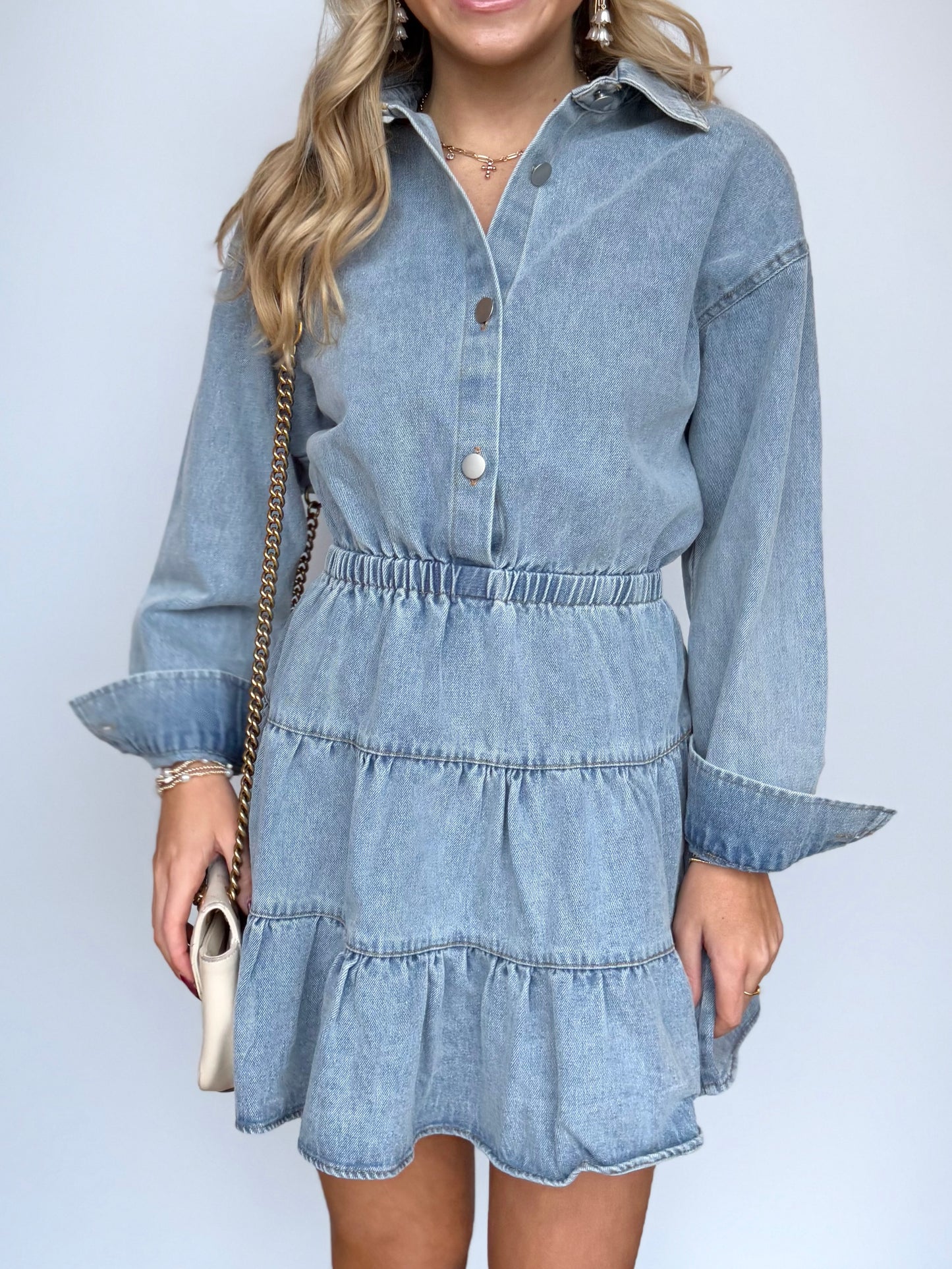 Denim Collared Tiered Dress