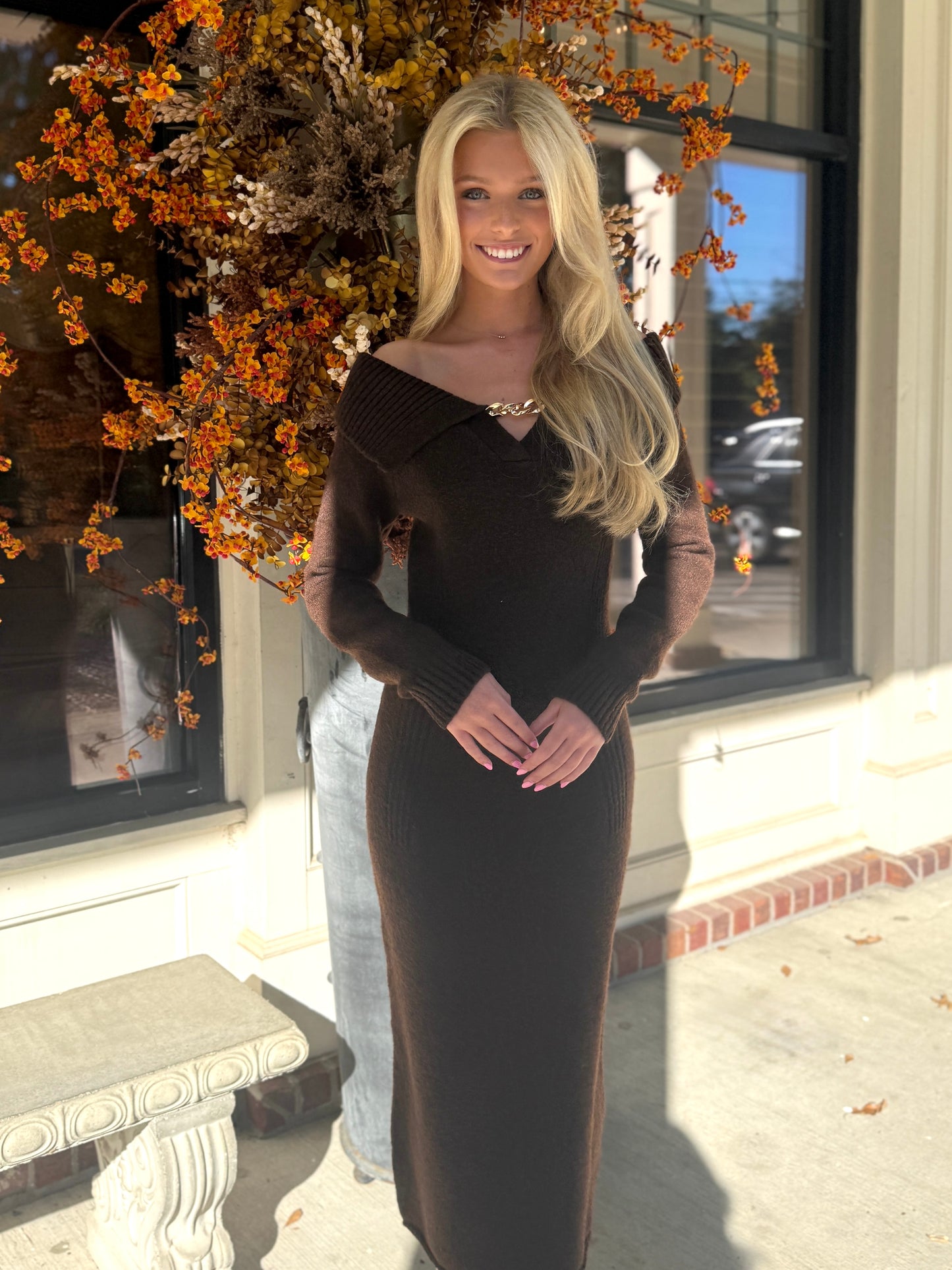Brown Gold Chain Knit Maxi