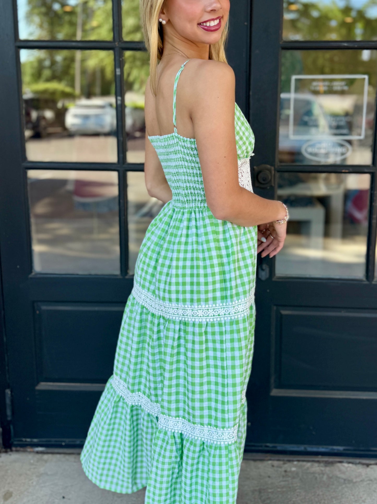 Green Gingham Lace Maxi