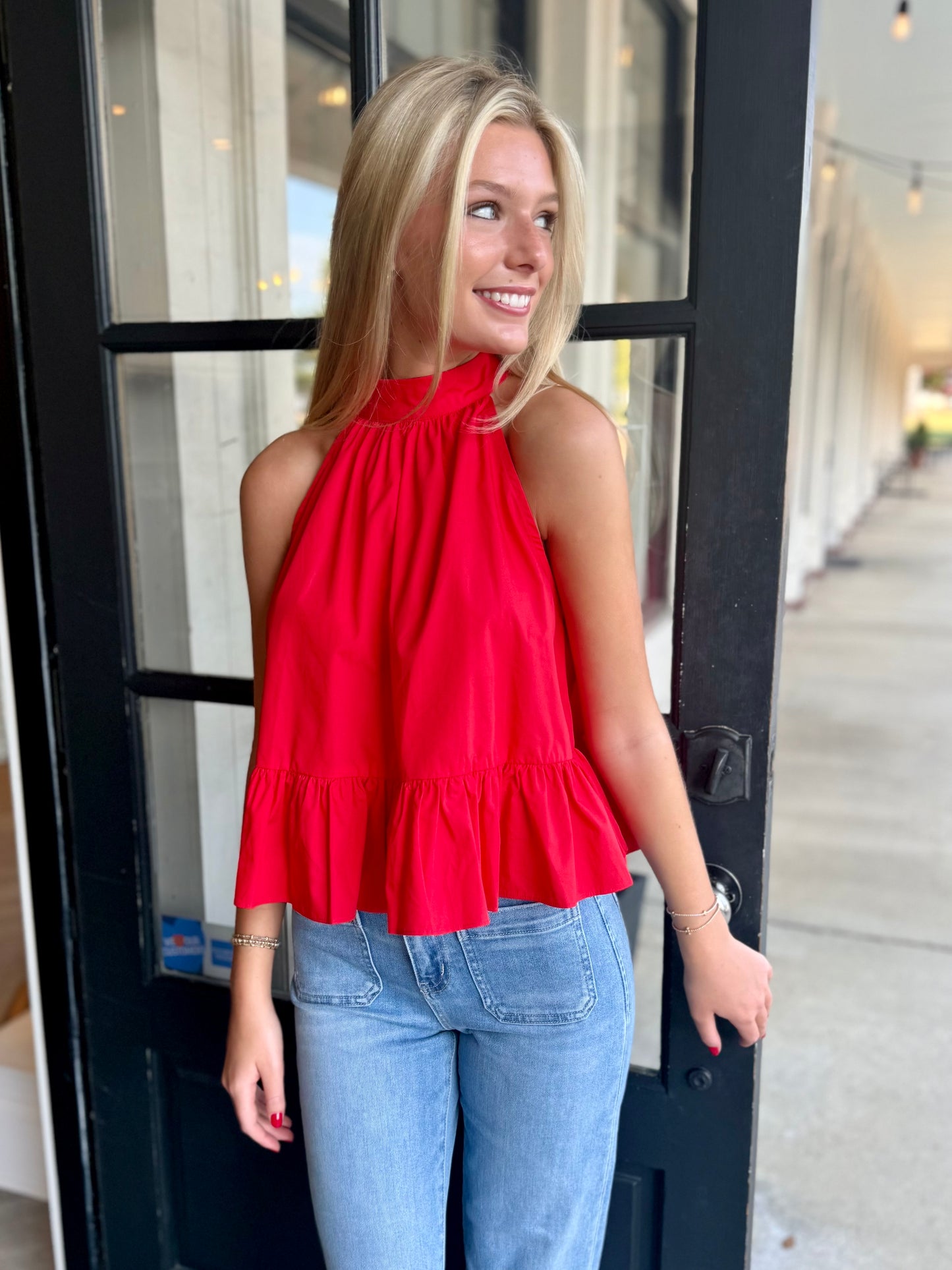 Red Halter Tie Top