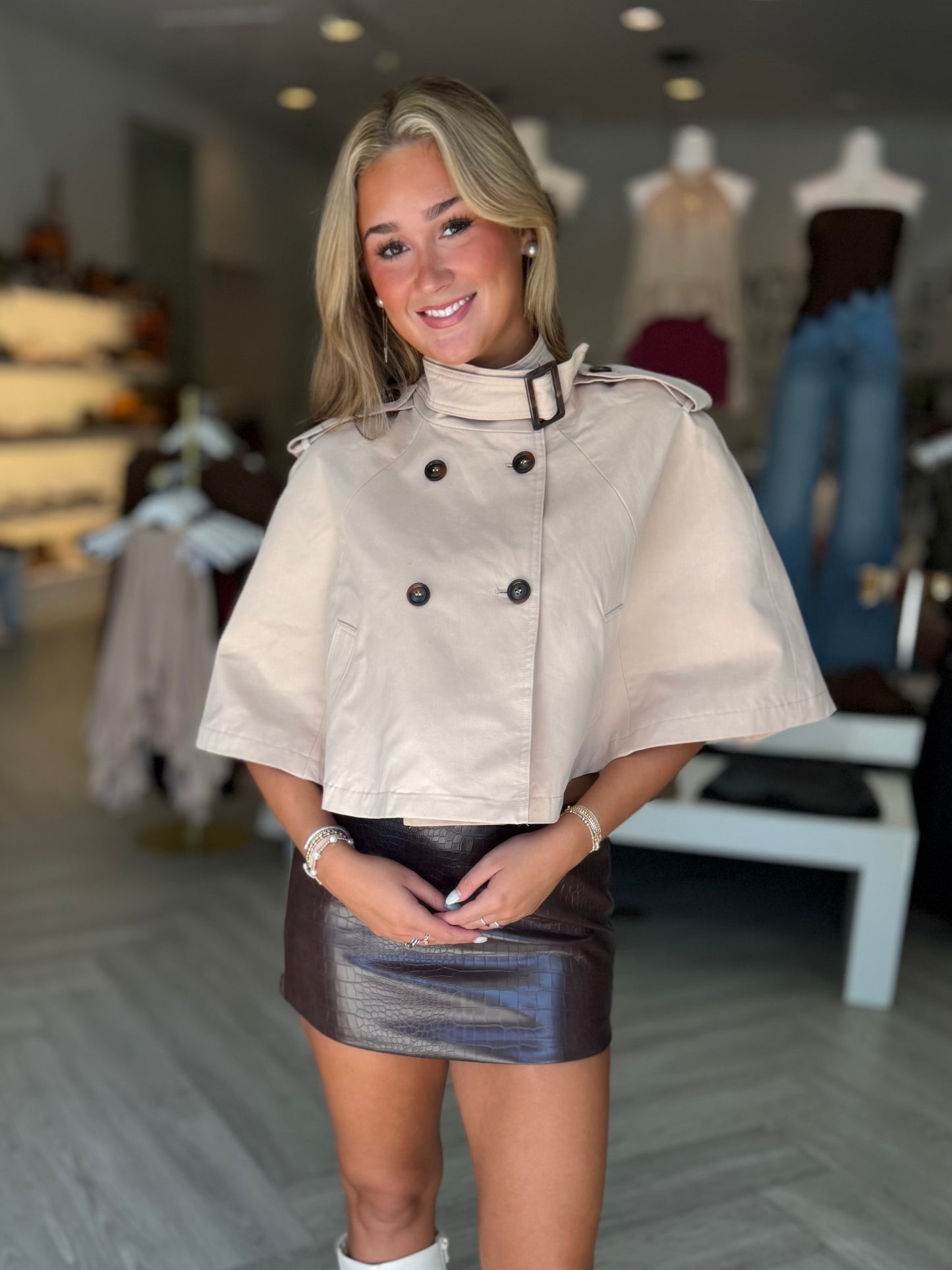 Beige Cape Trench Coat