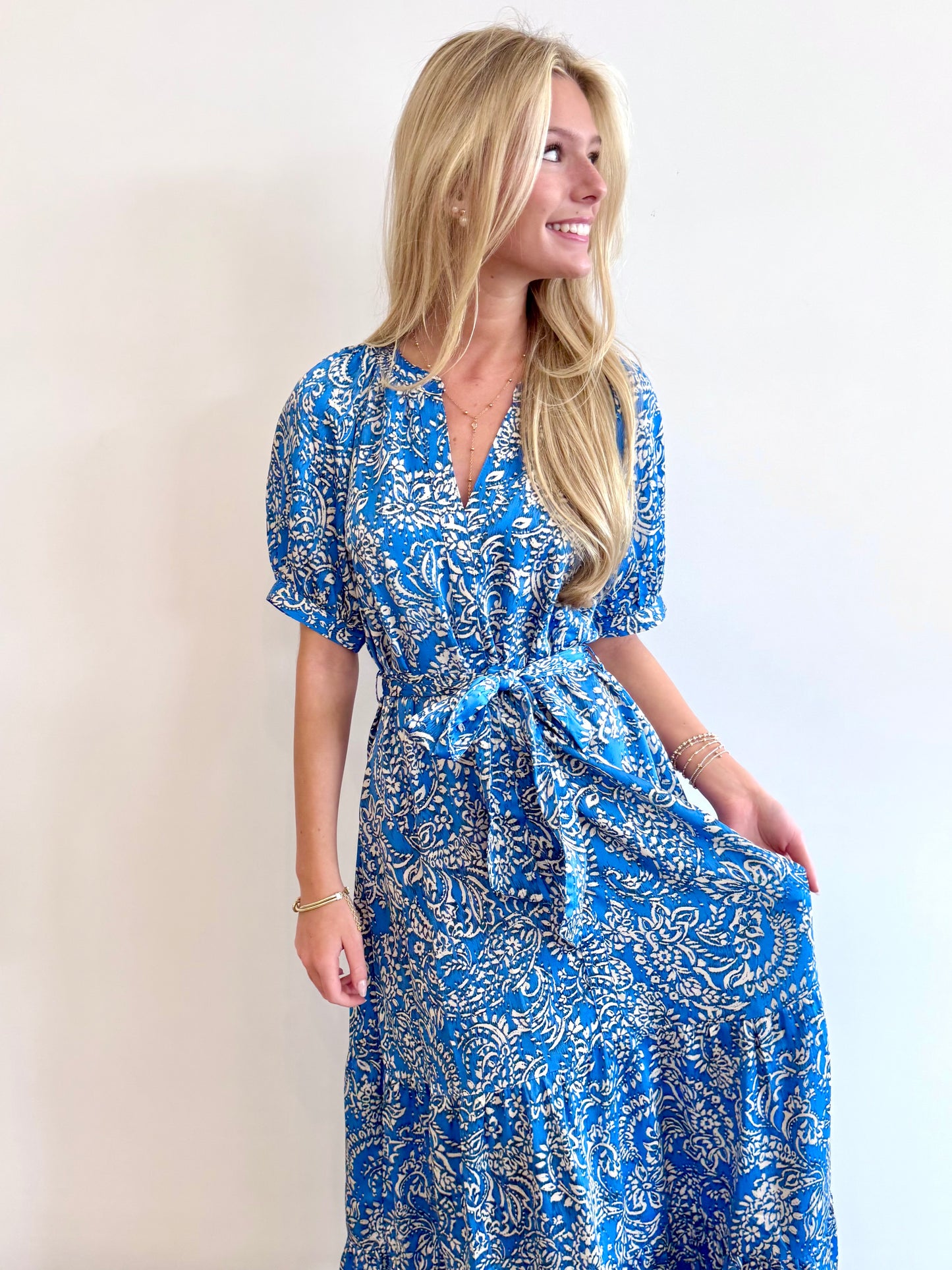 Blue Multi Geometric Tiered Maxi