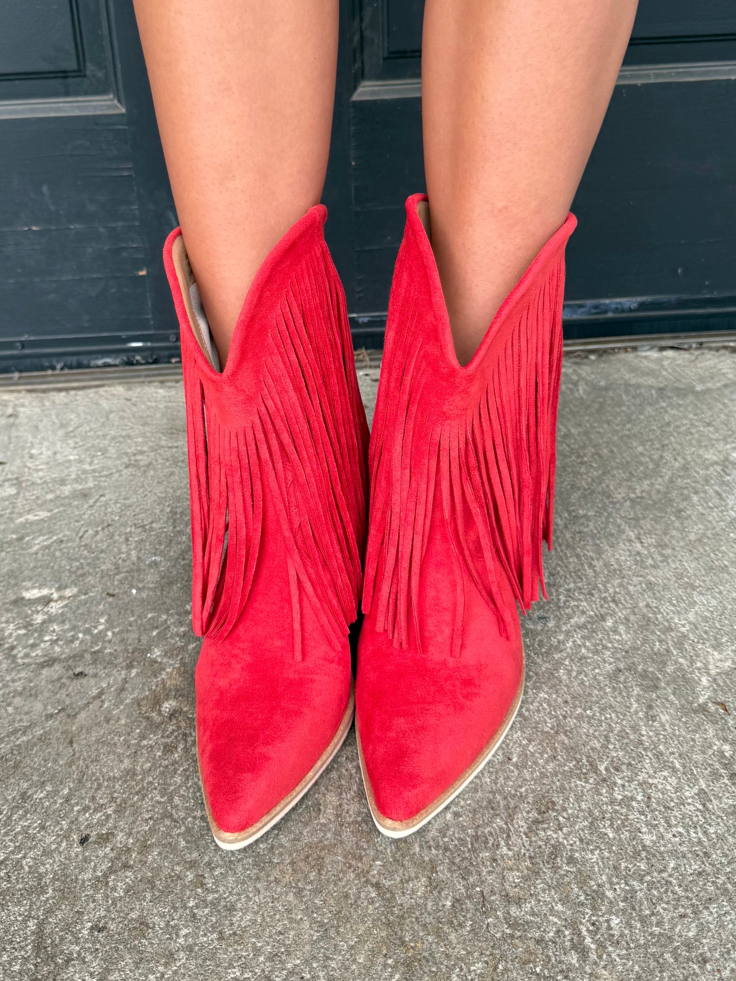 Red Fringe Bootie