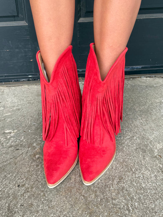 Red Fringe Bootie