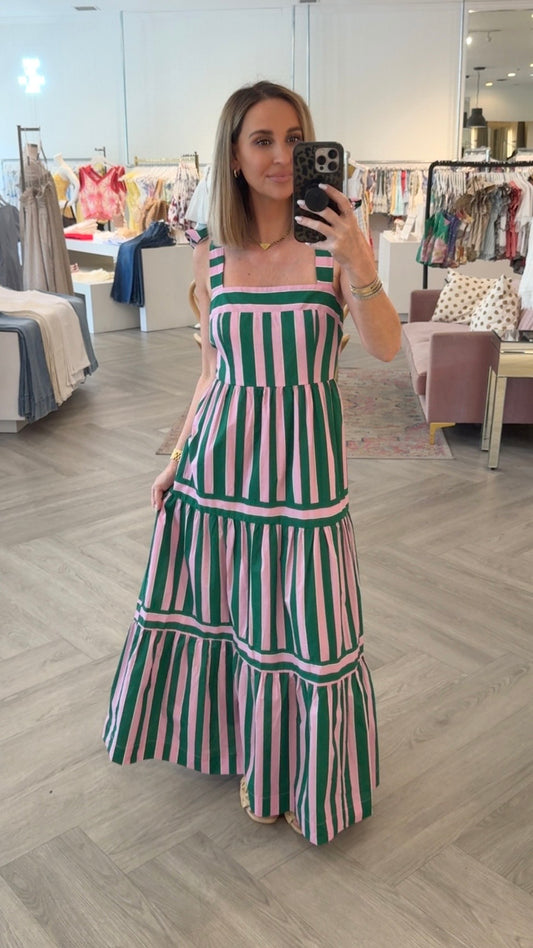 Green/Pink Stripe Tiered Maxi